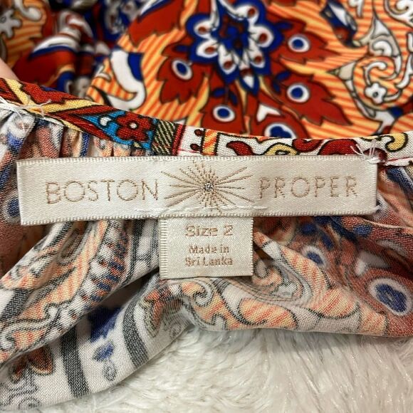 Boston Proper- Boho Paisley Print Bell Sleeves Stretch Smocked Dress- Size 2 - Picture 3 of 8